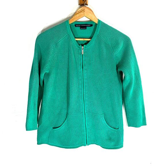Ralph Lauren Sport Green Teal Cotton Cardigan - Women's Small - Picture 1 of 7